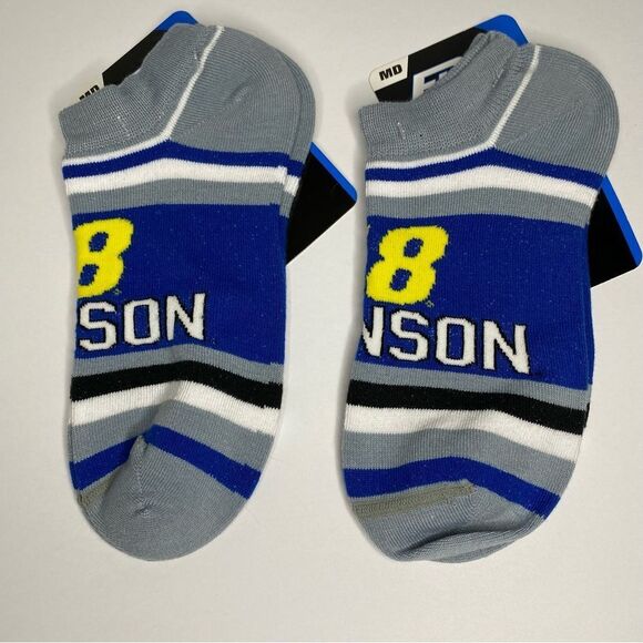 For Bare Feet Jimmie Johnson #48 Blue Yellow Stripe Ankle Socks M 6-11 W 5-10 M - Picture 2 of 10